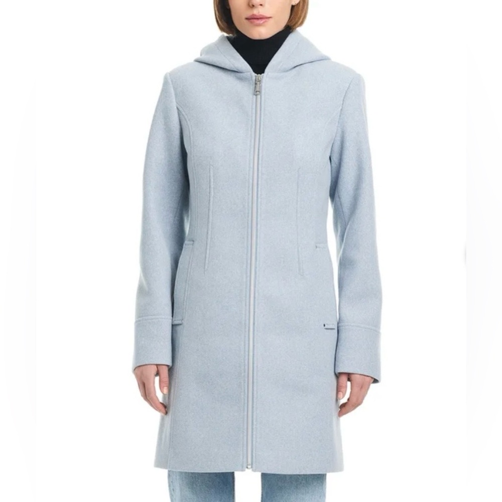 Vince Camuto Light Blue Hooded Trench Coat